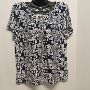Chic Floral Navy and White Blouse